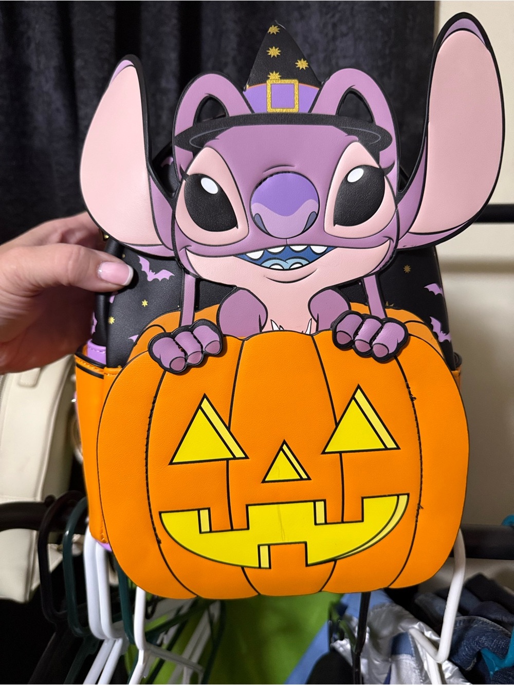 Loungefly Black & Purple Stitch Pumpkin Crossbody